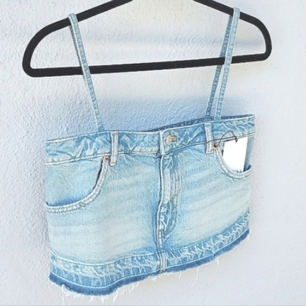 Zara Denim Skirt Effect Crop Tank